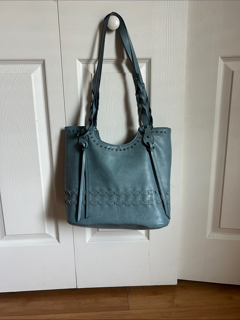 Teal Braided-Strap Shoulder Tote for Women